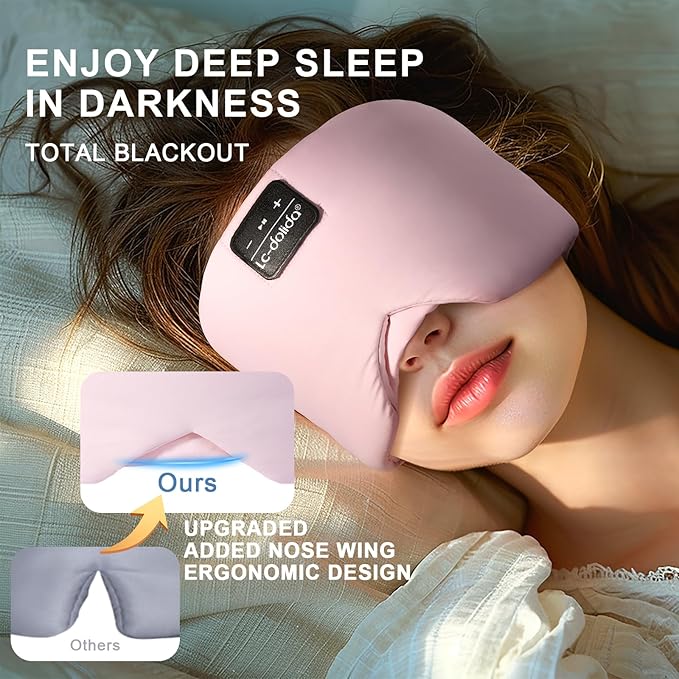 LC-dolida Sleep Mask with Bluetooth Headphones, Ice Silk Sleep Headphones with Bluetooth 5.4, Total Blackout Eye Mask for Sleeping, Sleep Soft Mask for Women Men, All Night Sleep, Travel(Pink)