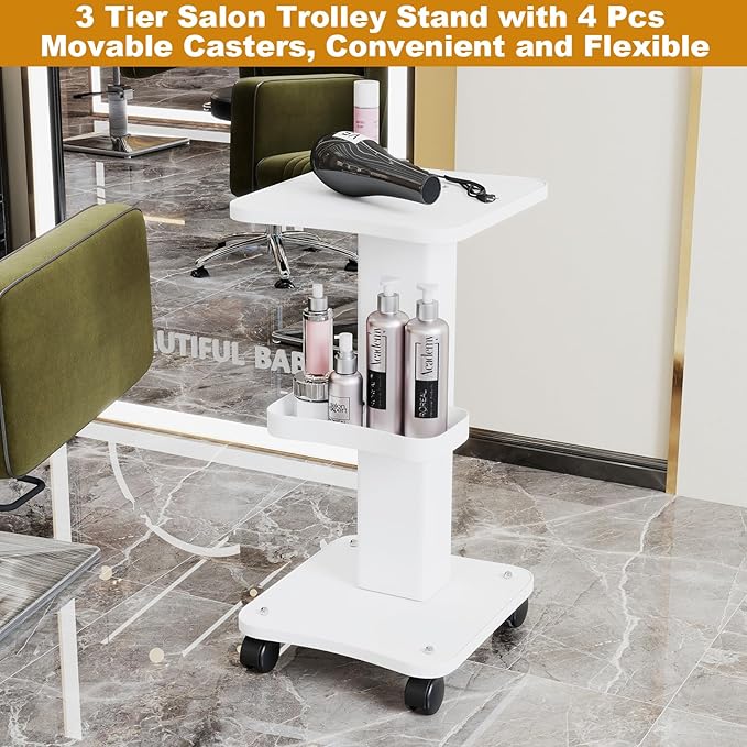 uyoyous 3 Tier Esthetician Rolling Cart with Locking Wheels, Aluminum Trolley Cart for Salon Spa Clinic Nail Tattoo, 220lbs Capacity Beauty Machine Storage Organizer