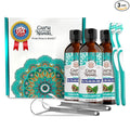 GuruNanda CocoMint Oil Pulling Mouthwash for Complete Oral Hygiene, 7 Essential Oils & Vitamins for Happy Teeth & Gums & Fresh Breath, with 2 Toothbrushes & 2 Tongue Scrapers, Alcohol-Free, 3X8 oz