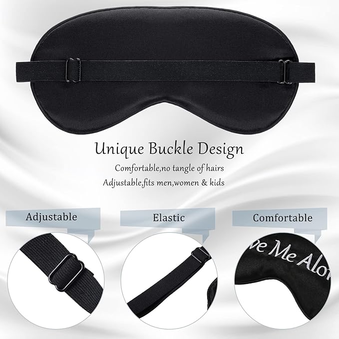 Geyoga 4 Pieces Funny Eye Mask for Sleep Soft Satin Blocking Blindfold with Adjustable Strap Silk Eye Cover Out Lights Travel for Women Men Travel, Nap, Meditation (Black, Ink Green, Navy Blue, White)