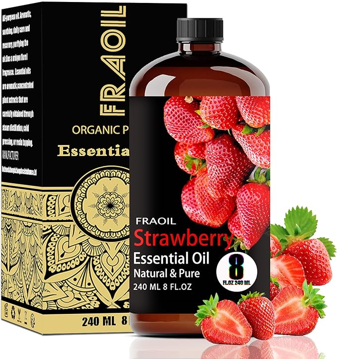 Strawberry Essential Oil, Strawberry Oil 8 Fl Oz 240ML for Diffuser Humidifier Yoga Cleaning DIY Candle Soap Making Perfume Gift for Women Essential Oils FRAOIL (Strawberry 8 Fl Oz (Pack of 1))