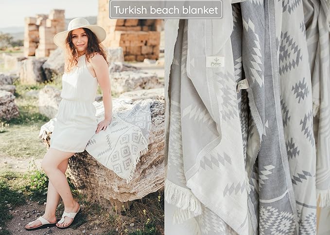 Premium 100% Cotton Turkish Towel – Vintage Light Grey, 35”x 67” – Quick Dry Beach Towel, Sand-Free, Lightweight – Ideal for Pool, Travel, and Everyday Use - Beach Accessories Must Haves