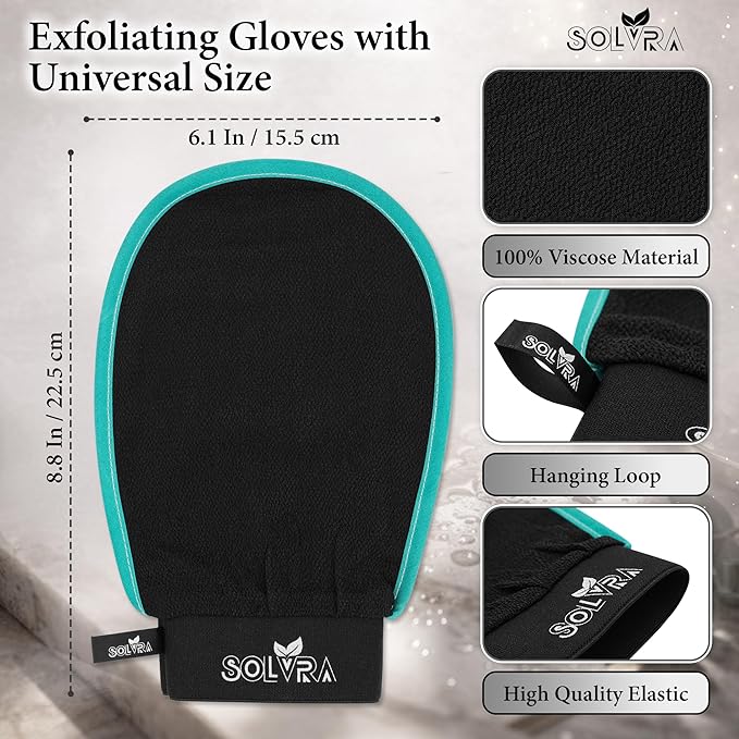 Exfoliating glove for Shower & Exfoliating body scrubber – 100% Vegan Viscose Kessa Mitt for Dead Skin Removal, Self-Tan Fade & Keratosis Pilaris –Dual-Texture Glove for Spa & Massage (1 Pack Black)