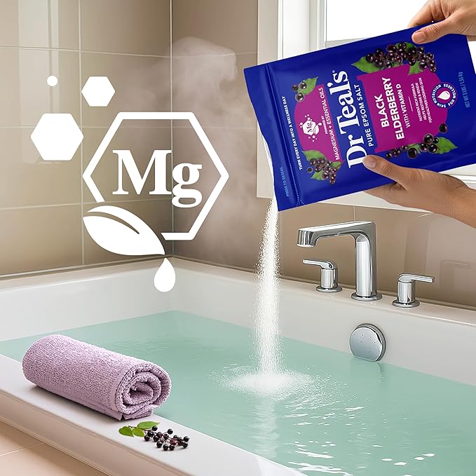 Dr Teal's Epsom Salt Magnesium Soak, Black Elderberry with Vitamin D, 3 lbs