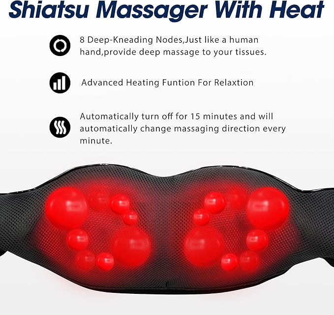 UFFAE Shiatsu Neck and Back Massager with Heat, Electric Deep Tissue Kneading Neck and Shoulder Massage, Best Gifts for Women Men Mom Dad Mothers Fathers Day Birthday Gift, Black Grey (NOT Cordless)