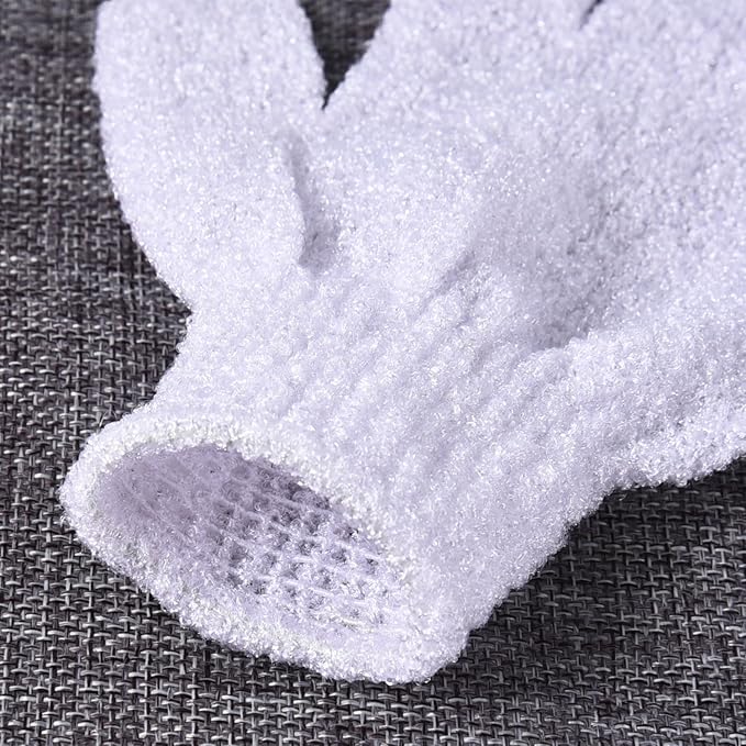 Hotop 4 Pairs Shower Gloves Scrubbing Gloves Dual-Sided Exfoliating Glove Body Bath Scrubs, White