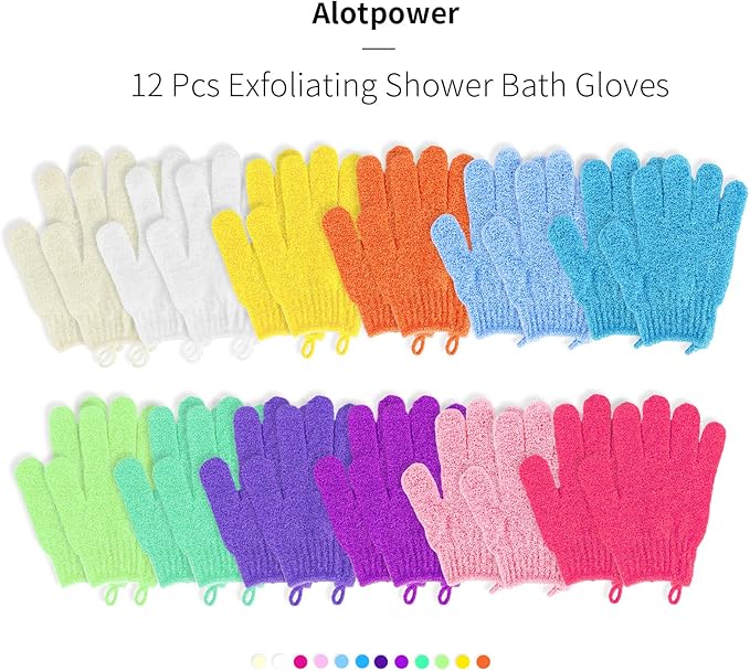 Alotpower 24 Pieces Exfoliating Bath Gloves, Made of 100% Nylon,12 Colors Double Sided Exfoliating Gloves for Beauty Spa Massage Skin Shower Scrubber Bathing Accessories
