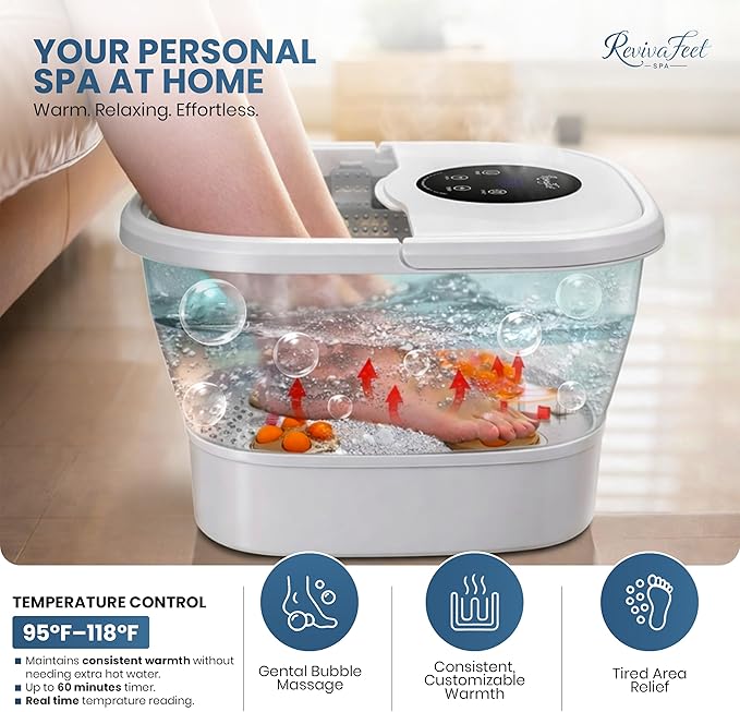 Collapsible Foot Spa Electric Rotary Massage, Heated Foot Bath with Bubbles and Temperature Control. Foot Bath Soak Tub with Remote, 16 Motorized Shiatsu Massage Balls & 16 Salt Bombs