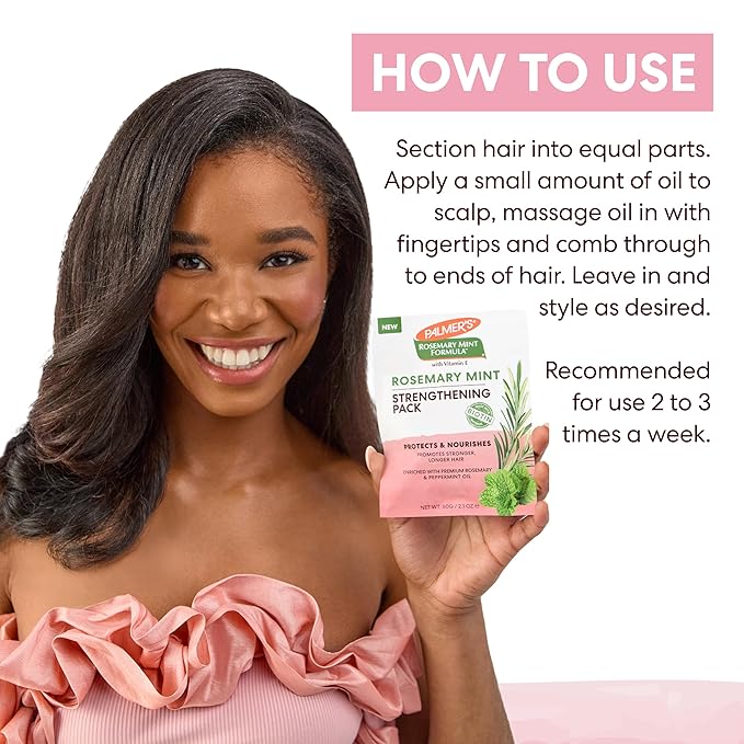 Palmer's Hair Mask, Rosemary Mint Strengthening Pack, 2.1 oz, Promotes Stronger, Longer Hair Growth, Nourishing, Hydrating & Protecting Treatment for Anti-Breakage & Softness, Adds Shine (Pack of 4)
