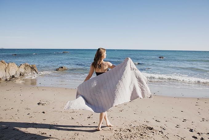 InfuseZen Stonewashed Turkish Bath & Beach Towel –100% Organic Turkish Cotton - Soft, Lightweight, Absorbent - Quick Dry, Sand Free - Swim, Pool, Shower, Travel - Peshtemal, Hammam Spa Towel - Beige