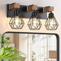 FadimiKoo 3-Light Farmhouse Bathroom Vanity Light Fixtures, Wood Bathroom Lighting Over Mirror, Black Vanity Lights with Metal Lampshade, Vintage Wall Light Fixtures for Bedroom, Living Room, Hallway