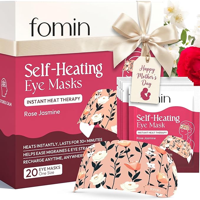 FOMIN Steam Eye Mask for Mothers Day - 20 Pack - Rose & Jasmine - Self Heating Warm Compress for Dry Eyes, Heated Eye Mask for Sleep, Puffiness & Dark Circles Relief, Spa Relaxation Gifts for Mom