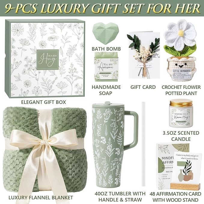 Mothers Day & Birthday Gifts for Women - Get Well Soon Spa Care Package, Luxury Self Care Gift Basket for After Surgery & Cancer Care Inspirational Thinking of You Sympathy Gift Set for Mom Her Friend