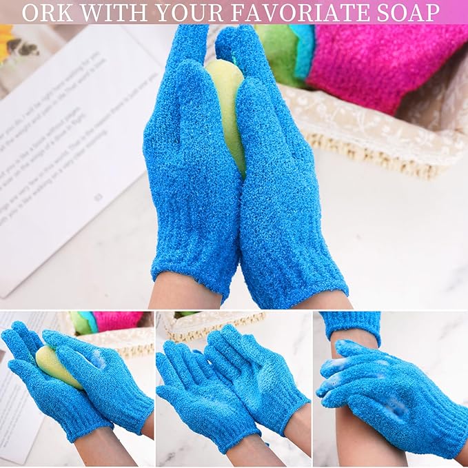 4 Pairs Bath Exfoliating Gloves Scrub, Double Sided Bath Mitts Scrubs for Shower, Exfoliating Shower Mitt Body Scrubber Glove, Bathing Accessories for Bath, Spa (Rose, Glass Green, Pink, Blue)