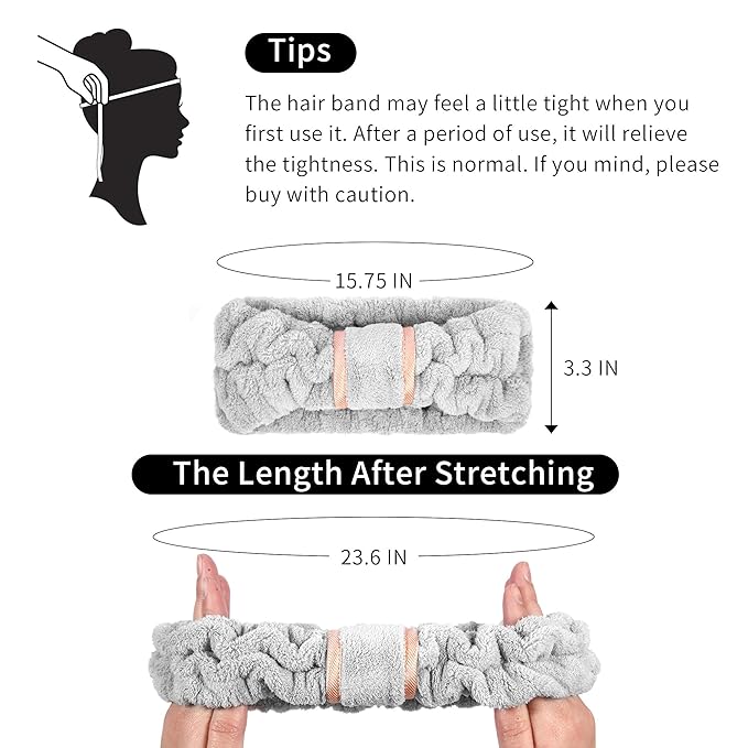 DOOBO 6pcs Microfiber Hairband, Fluffy Face Wash Headbands for Women, Spa Headbands for Skin Care, Yoga, Running, Exercise, Absorbent & Comfortable