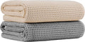 MICROFI New Microfiber Waffle Bath Towels, 2 Pieces, Soft, Absorbent, Fast Drying, Lint Free 430 GSM (Gray+Champagne)
