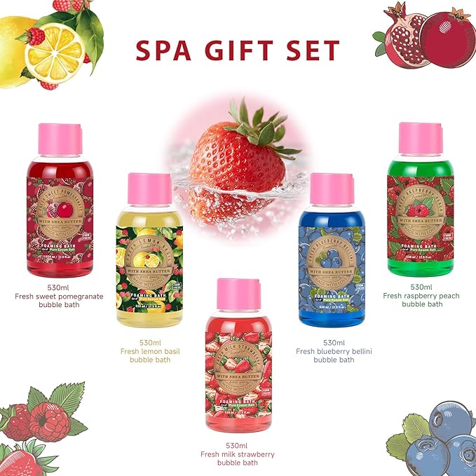 Bubble Bath Gifts for Women Mothers Day Gifts for Mom - 5 Pack Assorted Fruity & Floral Scented Foaming Bath (530ml Each) with Gift Card & Box for Birthday, Valentines Day Gifts Spa Present for Her