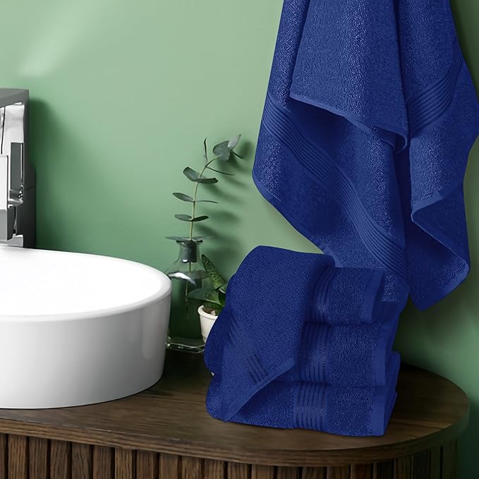 Elvana Home Ultra Soft 6 Pack Cotton Towel Set, Contains 2 Bath Towels 28x55 inch, 2 Hand Towels 16x24 inch & 2 Wash Coths 12x12 inch, Ideal Everyday use, Compact & Lightweight - Navy Blue