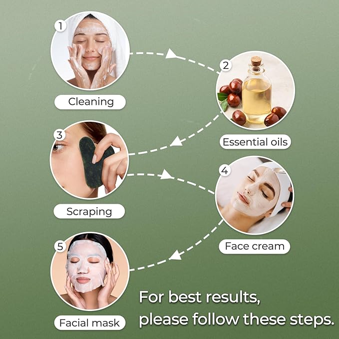 Gua Sha Facial Tools - Natural Jade Stone Guasha Tool for Face & Body,Massage Stick for Jawline Sculpting, Puffiness Reducing, Skin Care Gift, Anti-Aging Beauty Tool (Green Stone)