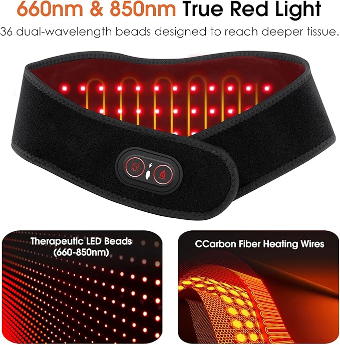 Cordless Neck Massager with Heat, Red Light Therapy for Neck, Neck Heating Pad for Pain, Heated Neck Wrap, 660nm 850nm, FSA Eligible HSA, Heated Neck Massager, 3000mAh Battery, Black