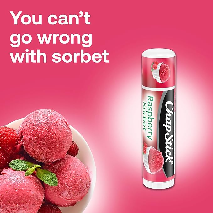 ChapStick Lip Moisturizer, Raspberry Sorbet, 12-Pack – Bulk Lip Balm, Luscious & Sweet, 0.15 Oz Ea
