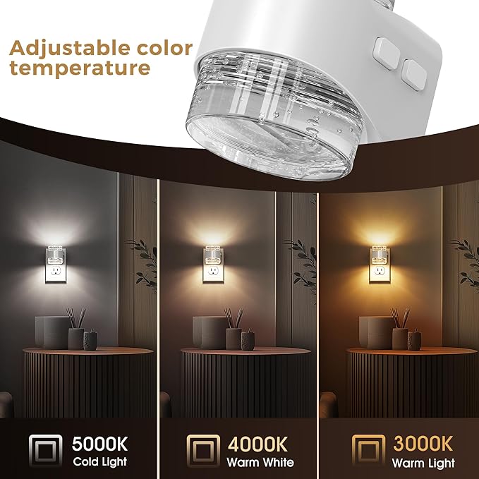 L LOHAS LED Night Light, 3CCT Bubble Night Lights Plug into Wall,2 Pack 3000K/4000k/5000K Adjustable Night Light,Dimmable Nightlights with Dusk to Dawn Sensor for Rooms Bathroom Hallway