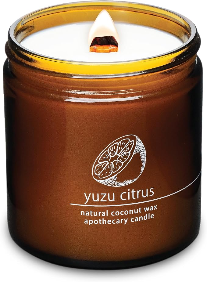 Hemlock Park Yuzu Citrus Apothecary Hand-Poured Scented Candle | Crackling Wood Wick, Botanical Fragrance & Coconut Wax | Up to 90 Hour Burn Time | 16 oz