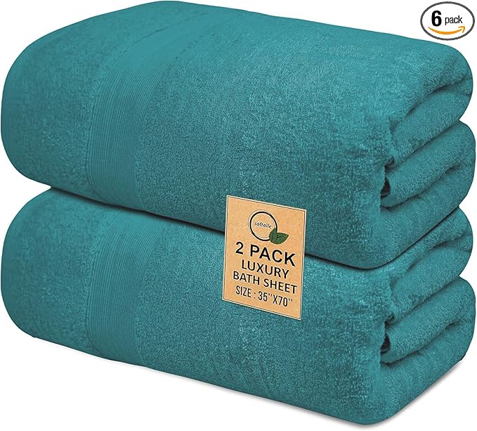 100% Cotton Luxury Bath Sheets - 35" x 70" - 600 GSM Cotton Towels for Bathroom - Set of 2 Super Soft, Highly Absorbent Bath Sheet - Oeko-Tex Certified (Teal)