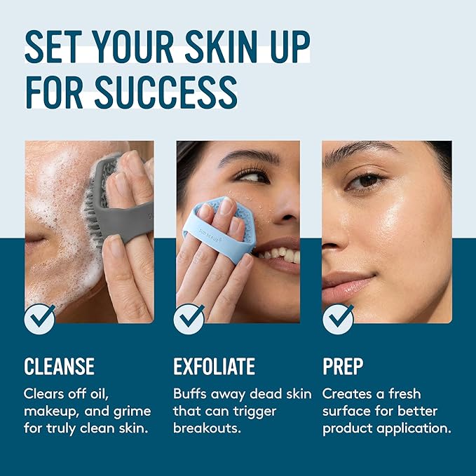 Sud Scrub® Antimicrobial Silicone Face Scrubber, 1 Pack, Gentle Face Exfoliator for Sensitive Skin, Eco Friendly Facial Cleansing Brush, Exfoliating Face Brush for Men and Women (Blue)