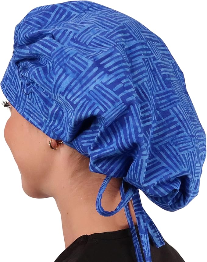 Sparkling EARTH Banded Bouffant Surgical Scrub Ponytail Working Caps and Built-in Sweatband - 100% Cotton - Made in The USA