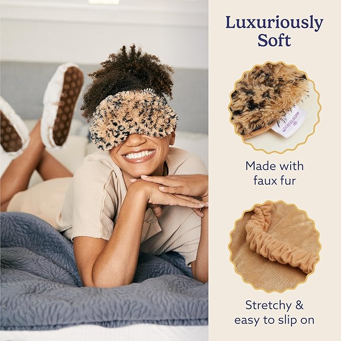 warmies Microwavable Eye Mask for Warmth & Comfort - Heating & Cooling Compress for Calming Relaxation - Weighted & Heated Eye Mask with Scented Lavender for Sleeping - Leopard