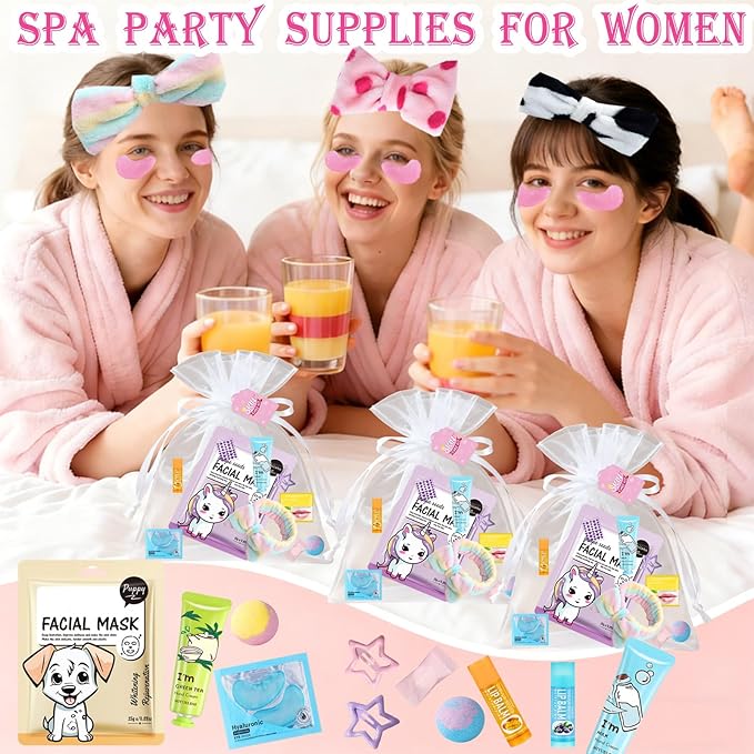 72PCS Spa Party Supplies for Women, Spa Party Favors Include Face Masks,Hand Cream,Spa Headband, Foot Bath Bombs,Spa Birthday and Sleepover Party Supplies for Women