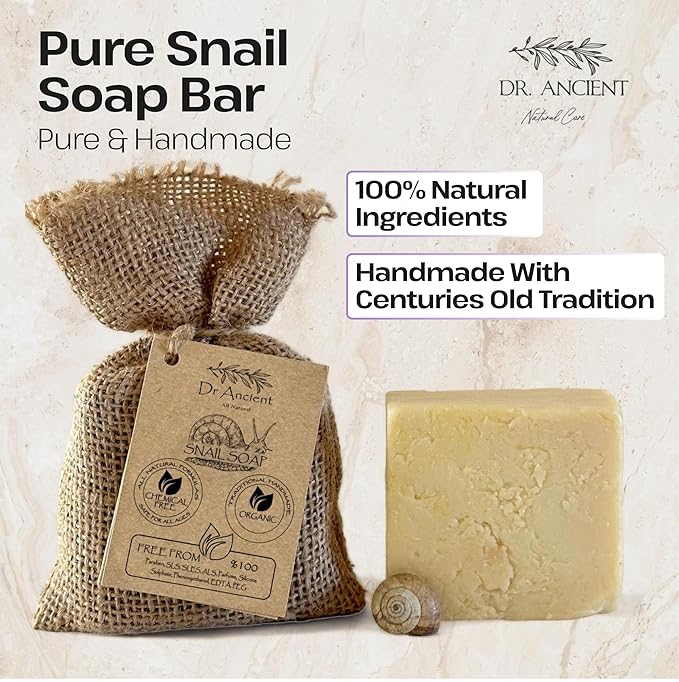 Dr.Ancient Snail Soap Bar, Organic Soap Bars Handcrafted the Traditional Way, Natural Chemical-Free, Vegan, Used for Face Wash, Body Wash, Hand Cleansing and Daily Skin Care, Gentle Cleanser