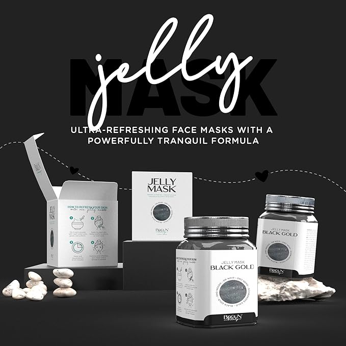 BRÜUN Jelly Mask Jar Black Gold Salicylic AC BHA Peel-Off Face Care Rubber Mask | 23 fl oz Skin Care Moisturizing Gel Mask Jar Spa Set