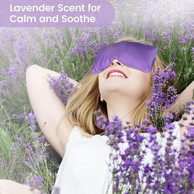 Lavender Eye Pillow for Relaxation, Yoga, Sleeping, Weighted Eye Mask Heated for Headache, Sinus, Dry Eye Relief, Moist Heat Eyes Compress, Meditation Accessories with Aromatherapy, Pack of 4