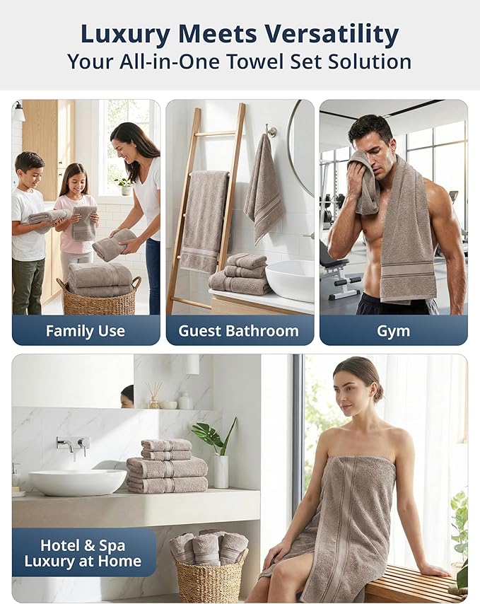 LANE LINEN Luxury Bath Towel Set - 6 Piece Set, 100% Cotton Bathroom Towel, Zero Twist, Shower Towel, Extra Absorbent, Super Soft, 2 Bath, 2 Hand, 2 Wash Cloths - Platinum