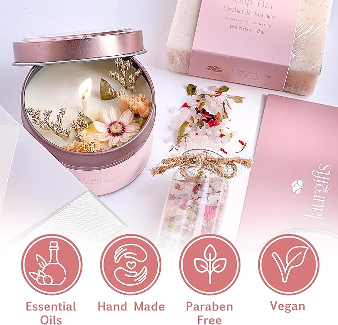 Birthday Gifts for Women – Mothers Day Spa Gift Basket, Luxury Candle Set & Bath Sets Self Care Box, Gift for Mom, Wife or Friend