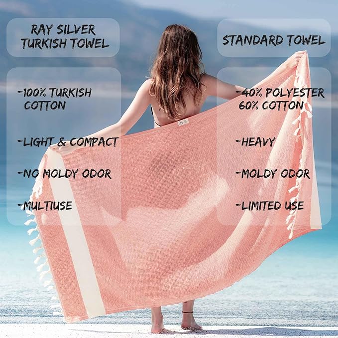 Turkish Beach Towel Oversized Clearance XL 40x71- Sand Free - 100% Cotton Soft Quick Dry - Extra Large Blanket Travel and Pool Towels for Adults- Cloud Sandproof, Beach Essentials for Women
