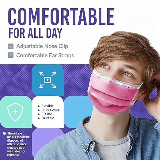 Medtecs Kids Face Mask Disposable - 2 Sizes Option (Child/Youth) 50 PCs - Comfy 3-Ply Breathable Children Masks, the Better & Safer Choice - Child | Cherry Blossom