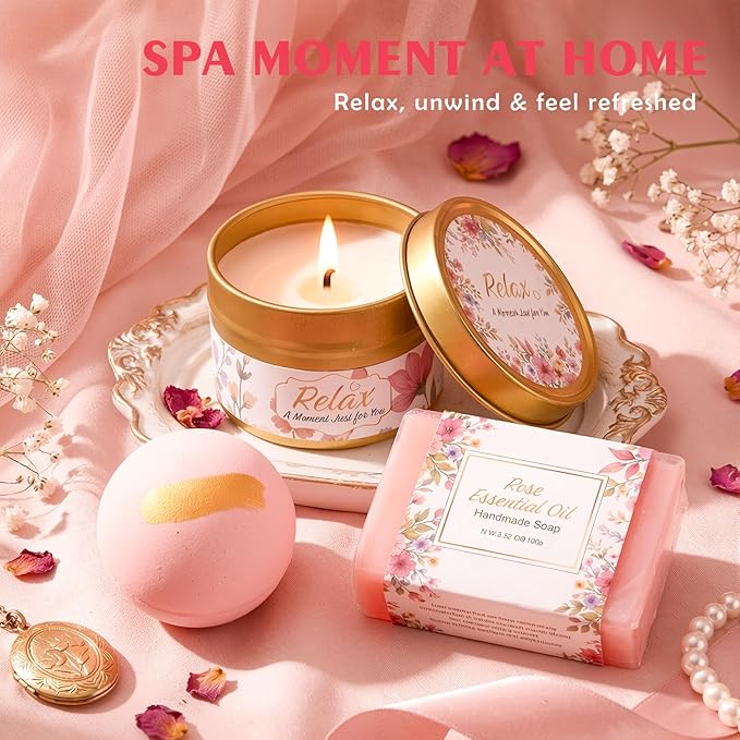 Birthday Gifts for Women,Mothers Day Gifts for Mom,Valentines Day Gift for Her,Self Care Spa Gift Basket with Blanket Candle Bath Bomb,Relaxing Spa Set,Get Well Package,for Mom Wife Sister Best Friend