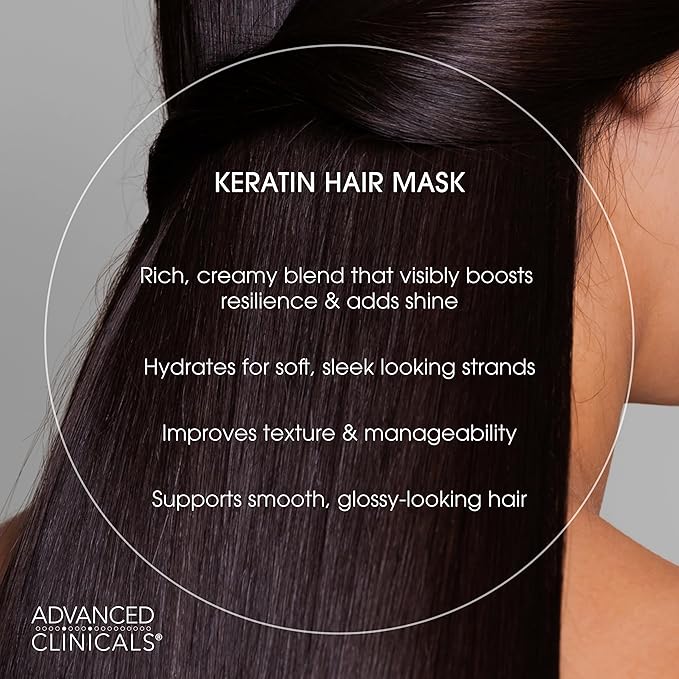 Advanced Clinicals Keratin Hair Mask Treatment, 12 Fl Oz (2-Pack), For Color Treated Hair, Detoxifying + Fortifying Repair Conditioner with Shea Butter, Helps Strengthen Broken Hair