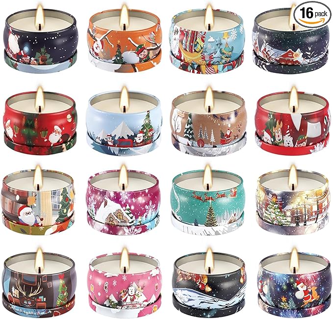 WPONSZU 16Pack Christmas Scented Candles,Candvent Calendar 2025, Gift Set 2.5oz Strong Fragrance Aromatherapy Candles,Portable Travel Tin Jar Candles Gifts for Home Scented Decoration Valentine'sDay