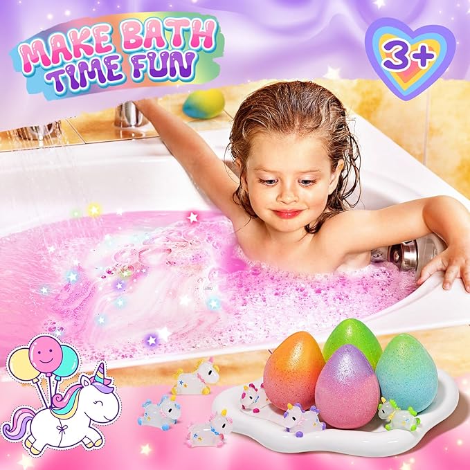 Qivatex Unicorn Bath Bombs for Girls with Toys Inside, Natural Organic Bath Bombs Bubble Bath Toys Gift, Birthday Mothers Day Gifts for Girls Daughter Granddaughter