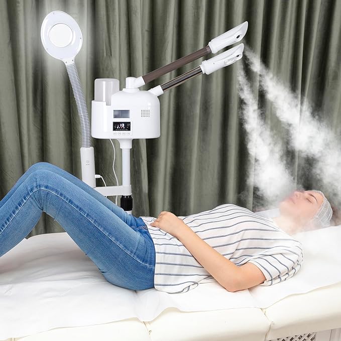 HomGarden Pro 3 in 1 Facial Steamer for Face Deep Cleaning, 5X LED Floor Magnifying Lamp UV Ozone Hot/Cool Mist Function Face Steamer Salon Spa Beauty Skin Care Equipment