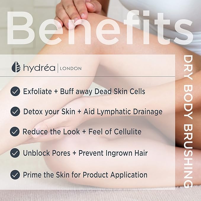 Hydrea London Dry Body Brush – Premium Exfoliating Dry Skin Brush Cactus Bristle, Vegan Dry Brush Cellulite Remover, Exfoliating Body Scrubber for Lymphatic Drainage, FSC® Certified Beechwood