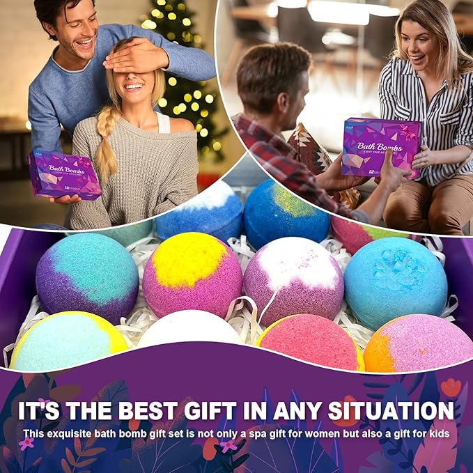 Bath Bombs for Women Gift Set 12 Pack Natural Relaxing Bath Bombs for Her，Aromatherapy Bubble Bath & Fizzy, Handmade Birthday Mothers Day Gifts for women Mom Gifts idea For wife/Teens, girlfriend,Kids