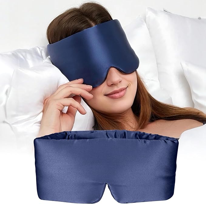 Silk Sleep Mask for Women and Men, Side Sleeper, 22 Momme Pure Mulberry Silk Total Blackout 100% Mulberry Eye Mask with Adjustable Headband Full Size, Eye Masks for Sleeping and Travel