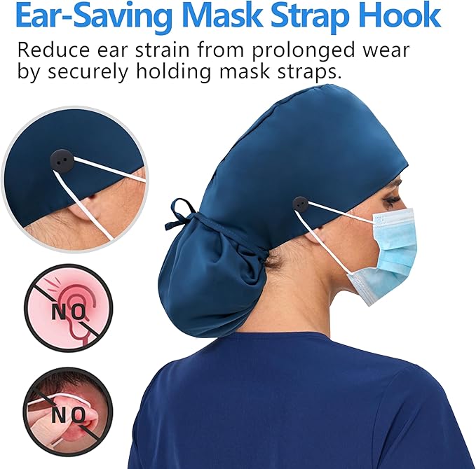 Satin Lined Scrub Cap, Adjustable Surgical Cap with Sweatband & Buttons, Soft and Wrinkle-Resistant Scrub Hat