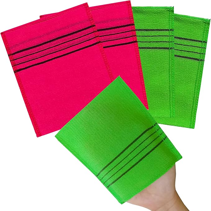 Korean Asian Exfoliating Bath Washcloth Mitt for Remove Dead Skin.Exfoliating Body Scrubber.Exfoliating Gloves for Body Scrub (Green2 Red2)