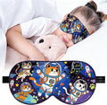 Silk Kids Sleep Mask: 100% Mulberry Silk Eye Mask, Sleeping Masks with Adjustable Strap, Soft & Light-Blocking Printed Kid Eye Cover for Boys Girls Teens Aged 5-15 (Space Cat Theme)